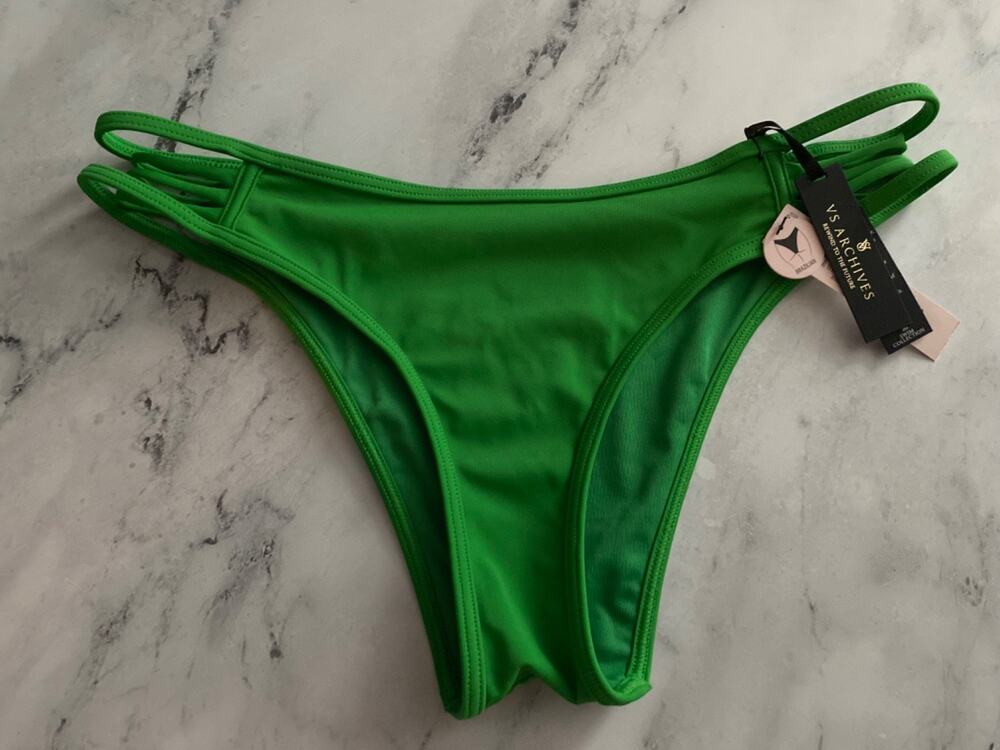 Victoria's Secret Swim Bikini Bottom Green Strappy Sides Brazilian Large L